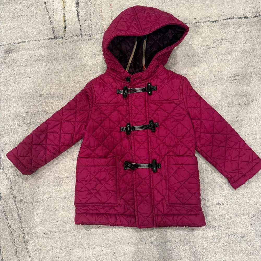 Burberry Quilted Girls Kids Jacket Coat with Hood - Pink 24 months